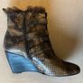 HISPANITAS snake print leather fur ankle wedge boots beautiful size 6 Image 4
