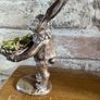 New bespoke 15cm high Jeeves the hare butler with tray and dried moss Image 4