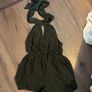 Green textured halter neck playsuit Image 2