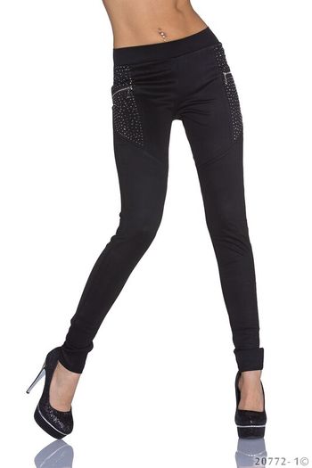 Black with zip and rhinestones leggins fits sm