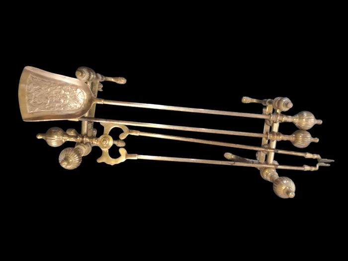 Large heavy solid brass companion set