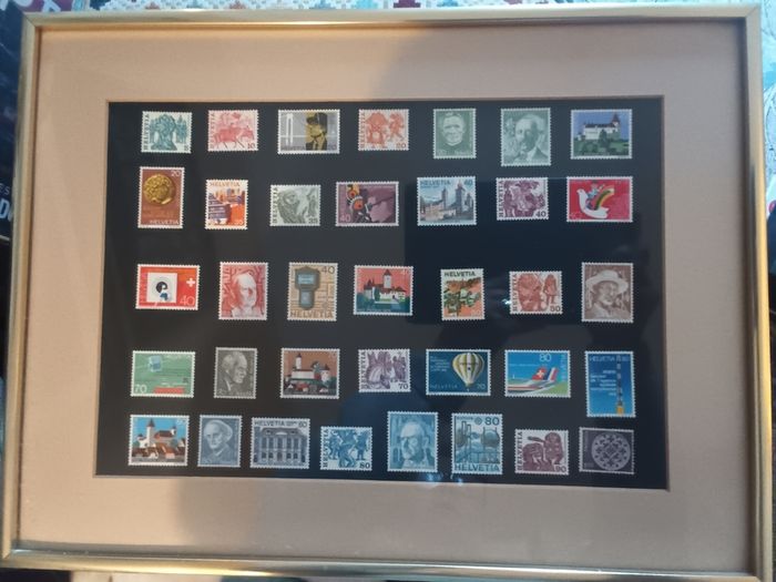 Vintage Framed Postage Stamps of Switzerland - 1979