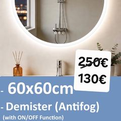LED Bathroom Mirror 60cm Round Makeup Ensuite Fog Free Demister Vanity Bright Light Dual LED Memory Function Touch Switch