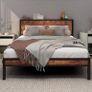Double Bed Frame with Wooden Storage Shelf Headboard,No Box Spring Needed Metal Platform Bed Frame Double ,Noise Free,Reinforced Strong Support Leg,Textured Black&Brown Oak Image 9