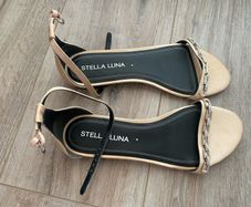 Stella Luna Crystal Embellished Flat Sandals - Champagne Gold - EU 39