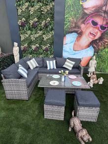 8 Seater Rattan Dining Set with Rising Table