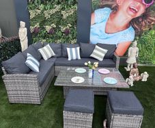 8 Seater Rattan Dining Set with Rising Table