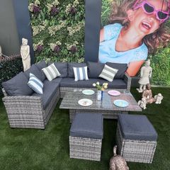 8 Seater Rattan Dining Set with Rising Table