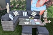 8 Seater Rattan Dining Set with Rising Table