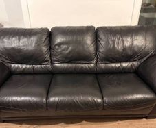 Large 3-Seater Black Faux Leather Sofa