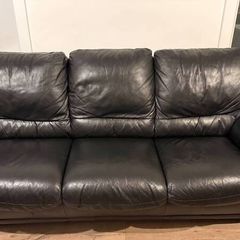 Large 3-Seater Black Faux Leather Sofa
