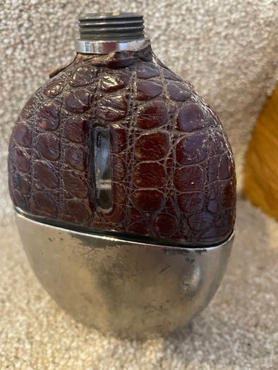 Army and Navy Antique glass hip flask,