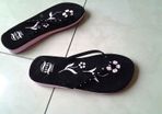 Black and Pink Flip-Flops with Diamantes;- Size 4