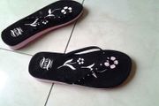 Black and Pink Flip-Flops with Diamantes;- Size 4