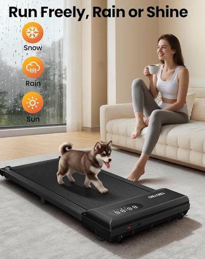 Walking Pad Treadmill, 6km/h Under Desk Treadmill for Home, 2.5HP Quiet Portable Electric Running Pad, Office Mini Walking Machine, 300LBS Capacity, Remote & LED Display, No Assembly
