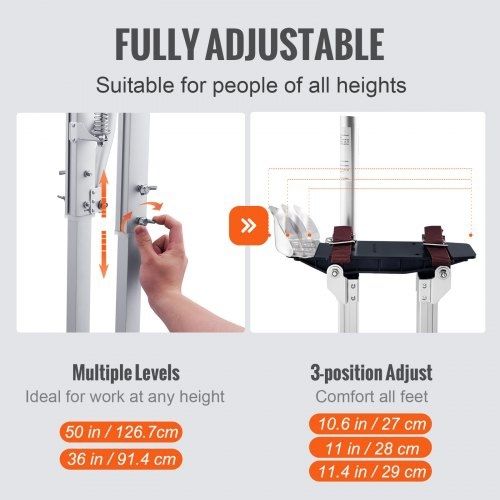 Drywall Stilts, 91.4 cm-127 cm Adjustable Aluminum Tool Stilts with Protective Knee Pads, Durable and Non-slip Work Stilts for Sheetrock Painting