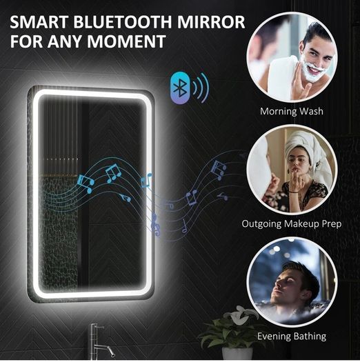 LED Bathroom Mirror 50x70cm Speakers Antifog Ensuite Makeup Vanity Cosmetic Dual LED Dimmable