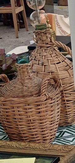Vintage Wine Bottles with Wicker Basket