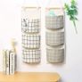 3Pcs Wall Closet Hanging Storage Bag, Waterproof over the Door Linen Fabric Organizer, Stylish Hanging Storage Pouches with 3 Pockets for Bedroom Bathroom(Black/Gray/White) Image 2