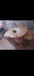 table, 6 chairs and bookshelf