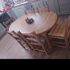 table, 6 chairs and bookshelf