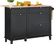 Kitchen Island Cart, 50" Wood Top Breakfast Bar with Trash Cabinet Tilt Out 10 Gallon Storage, Farmhouse Dining Living Room Table with Drop Leaf