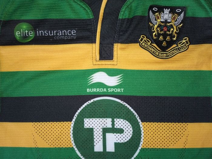 FREE POST Northampton Rugby Jersey  - Excellent Condition - Shirt Black Yellow Green Burrda Small England Rugby Union