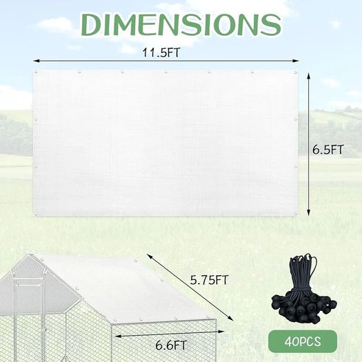 2 PCS Outdoor Waterproof and UV Chicken Coop Cover with 40 Piece Ball Bungee Cord Waterproof and Sunproof Enclosure Chicken Coop Tarp for Outdoor Large Walk in Pens