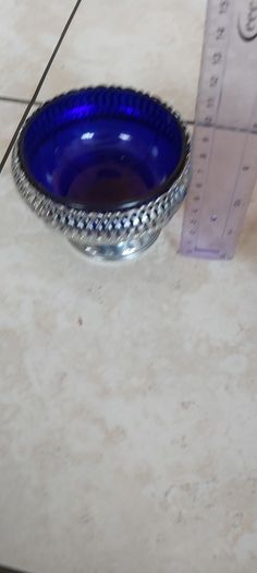 Vintage Queen Anne Cobalt Blue Glass & Chrome Plated Cream & Sugar Bowls Set of 2