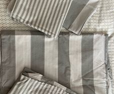Striped Cotton Duvet Cover Set + Mattress Protector for Double Bed