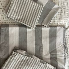 Striped Cotton Duvet Cover Set + Mattress Protector for Double Bed