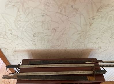 Pair Decorative Sabres   Cavalry Style Swords with Scabbards  Vintage Wall Display