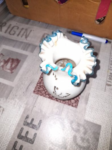 Antique Fenton Milk Glass Vase Ruffled Sky Blue Rim, Postage Available or Collection