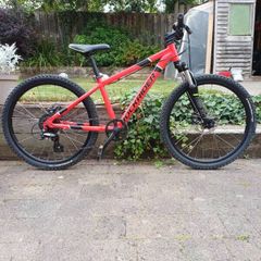 Rockrider ST 900. 24in wheels, mechanical disc brakes, front suspension forks, 8 gears. In good working order with the usual scrapes and scratches from kid use.
