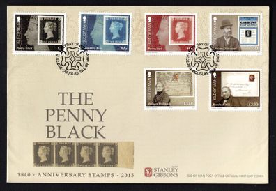 2015 Isle of Man 175th Anniversary of the Penny Black Commemorative Stamps First Day Cover (FDC)