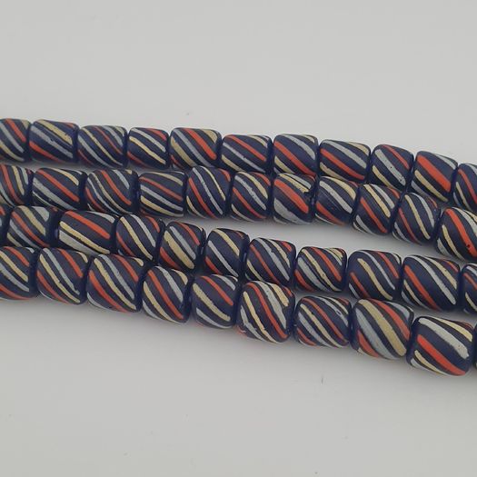 Vintage African MultiColor Stripe Black 7.4mm - 7.6mm Glass Beads Strand