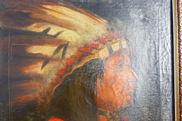 Antique  (American, 1886-1953) Portrait of an Indian Chief Oil on Canvas  28 x 21 inches