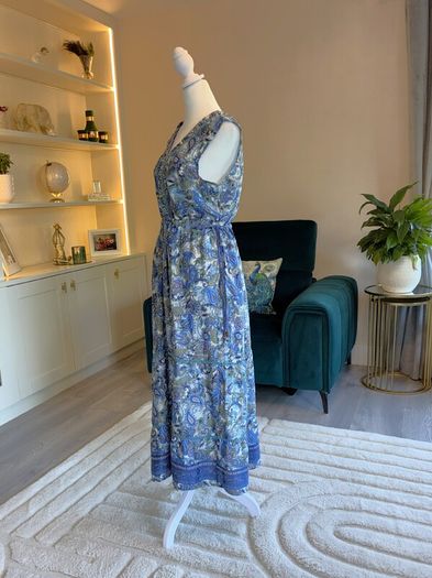 Ladies Cornflower Blue Paisley Printed Lace insert Midi Dress from Jessica Graaf