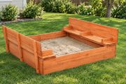 Wooden Kids Sandbox with Foldable Bench Seats &amp; Bottom Liner, Natural Wood Outdoor Sand Pit for Backyard, Garden &amp; Play Area, 52.4 x 47.2 x 16.9 Inches