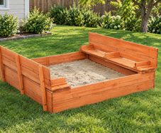Wooden Kids Sandbox with Foldable Bench Seats & Bottom Liner, Natural Wood Outdoor Sand Pit for Backyard, Garden & Play Area, 52.4 x 47.2 x 16.9 Inches