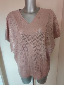 F&F beige sequin dressy v-neck top size UK12 EU40 Perfect condition Postage included