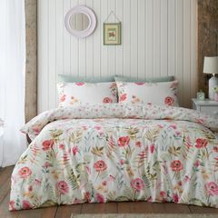 Catherine Lansfield Ella Poppy Cream Reversible Double Duvet Cover Set