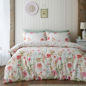 Catherine Lansfield Ella Poppy Cream Reversible Double Duvet Cover Set