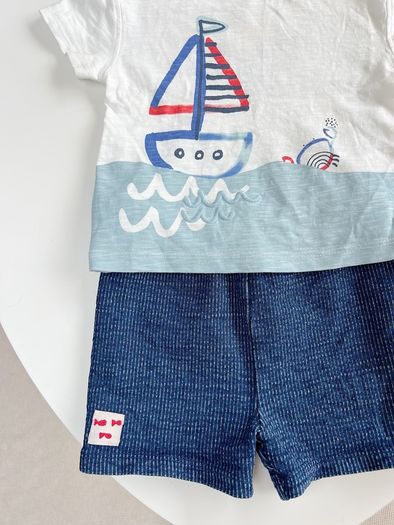 Next Blue Nautical Scene Top and Shorts Baby Set 6-9 Months