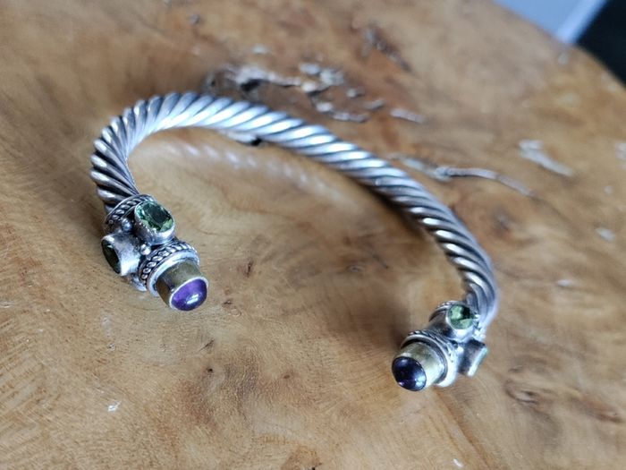 Bracelet Beautiful Silver Torque Bangle Cuff with Amethyst and peridot
