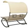 Double Sun Lounger with Canopy Textilene Taupe and Cream Image 6