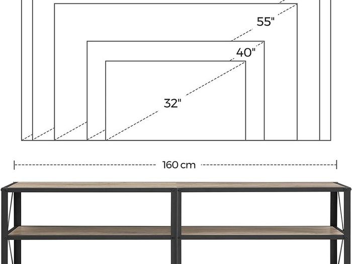 TV Cabinet, TV Table, Lowboard for TVs up to 60 inches, TV Cabinet with Shelves, Steel Frame, TV Shelf for Living Room, Bedroom, Greige-Black