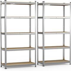 5-Tier Heavy Duty Shelving Units, Set of 2 Metal Storage Racking for Garage, Shed, Workshop & Warehouse, Freestanding Shelves, Load Capacity 875kg, 180 x 90 x 40 cm