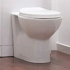 Essentials Compact Bathroom Round Back to Wall WC Toilet Pan with Soft Closing Seat - 515mm Deep