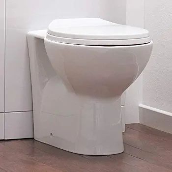 Essentials Compact Bathroom Round Back to Wall WC Toilet Pan with Soft Closing Seat - 515mm Deep